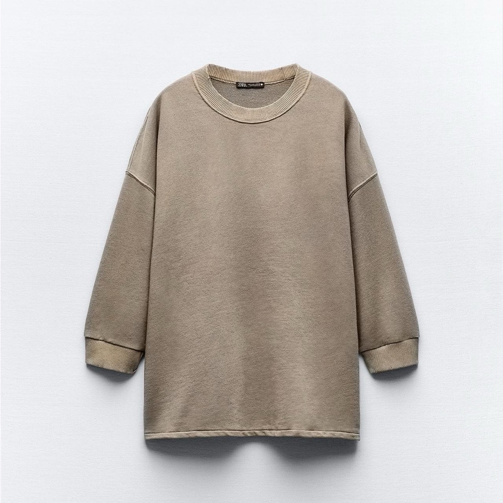 Zara Terry Sweatshirt in Faded Army Green. Size Medium. EUC.